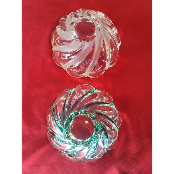 Dessert Candy Dish Nut Bowls MIKASA Crystal Green&Frosted Swirl Stripe Scalloped - Picture 4 of 12